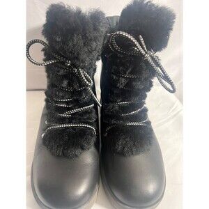 UGG Viki Waterproof Winter Boots Women Sz 7.5 Black Shearling Leather Vibram